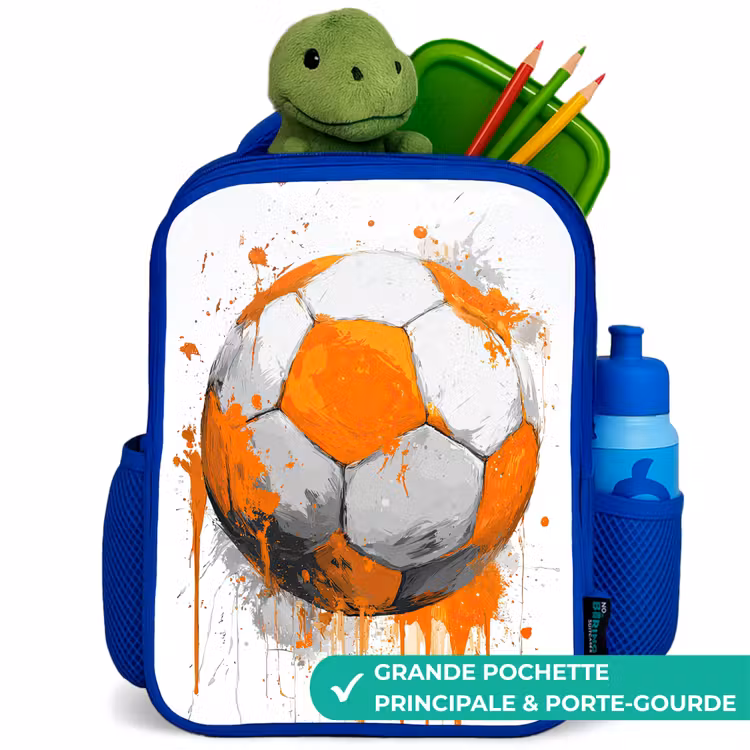 Sac à dos enfant - Bleu - Football - Peinture - Orange — 5