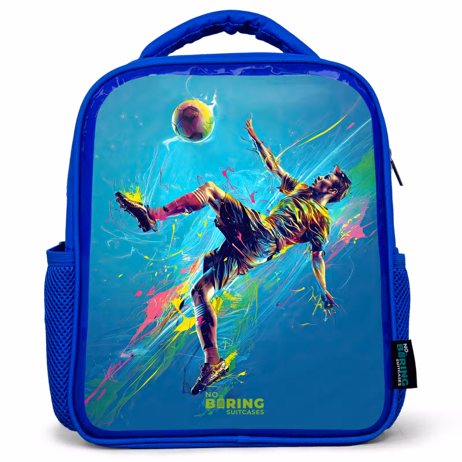 Sac à dos enfant - Bleu - Néon - Football - Coup de pied - Coloré — 1