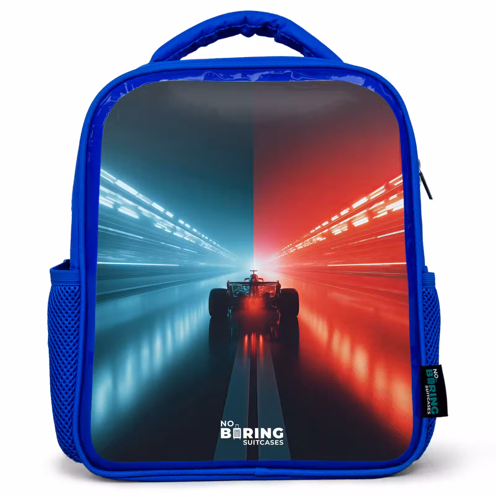 Sac à dos enfant - Bleu - Piste - Voiture de course - Néon - Rouge — 1