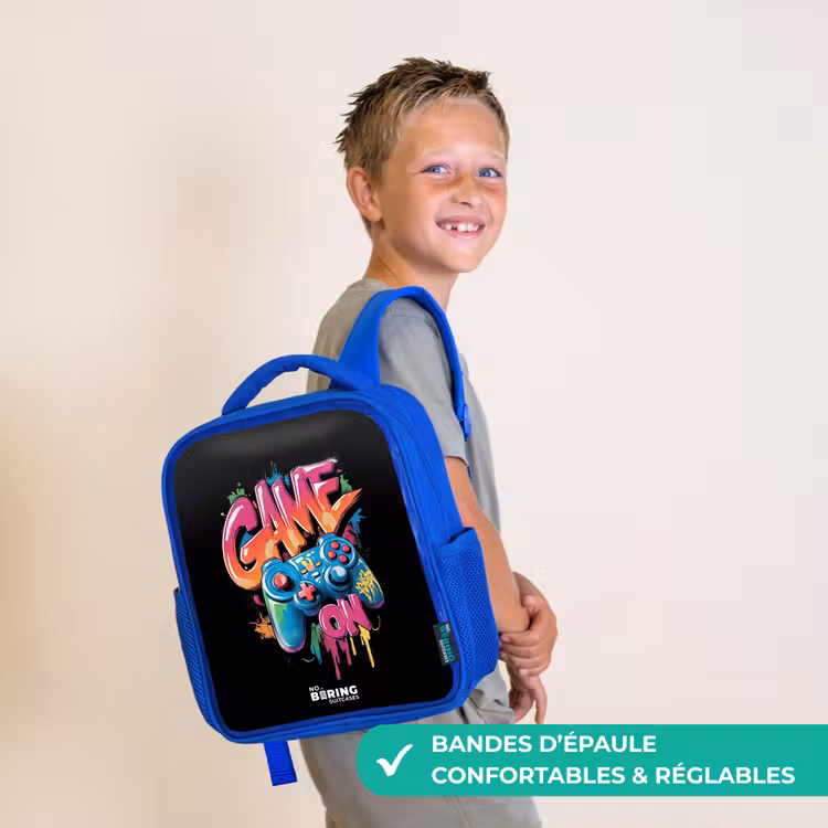 Sac à dos enfant - Bleu - Jeu - Contrôleur - Graffiti - Néon — 4