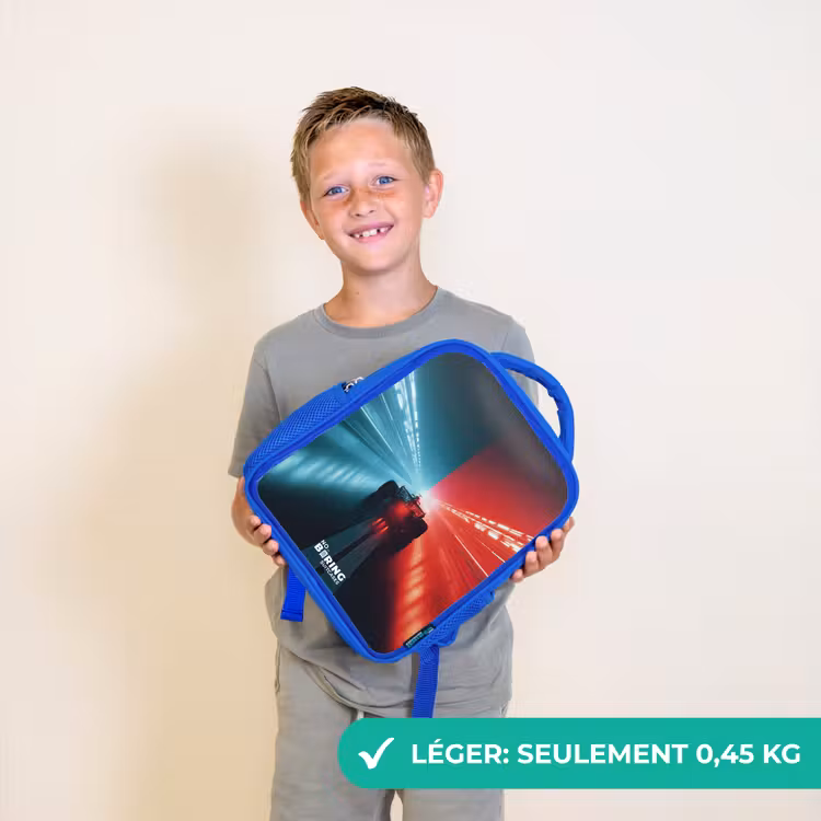 Sac à dos enfant - Bleu - Piste - Voiture de course - Néon - Rouge — 3