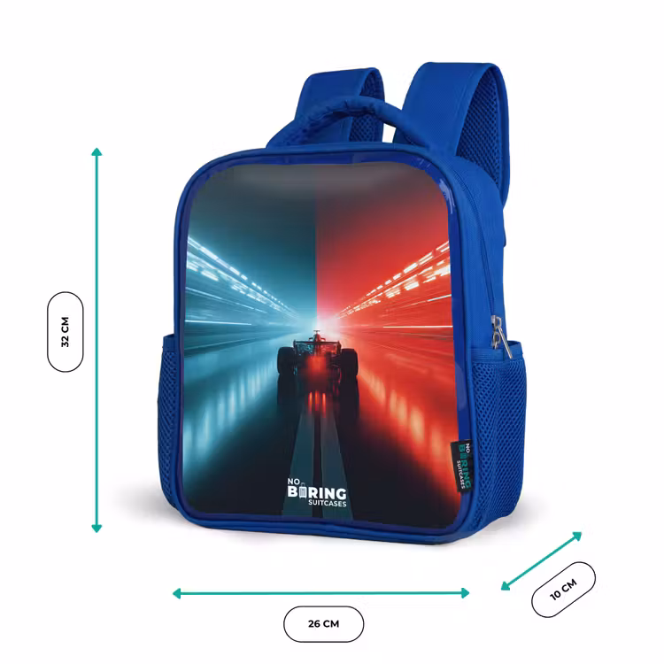 Sac à dos enfant - Bleu - Piste - Voiture de course - Néon - Rouge — 6
