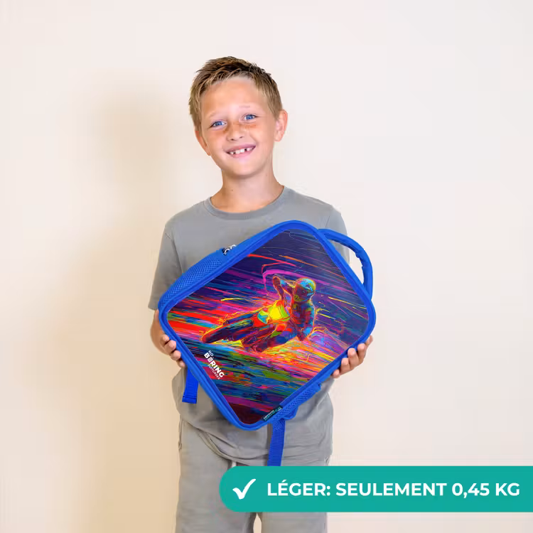 Sac à dos enfant - Bleu - Vélo de cross - Couleurs néon - Lignes - Casque — 3
