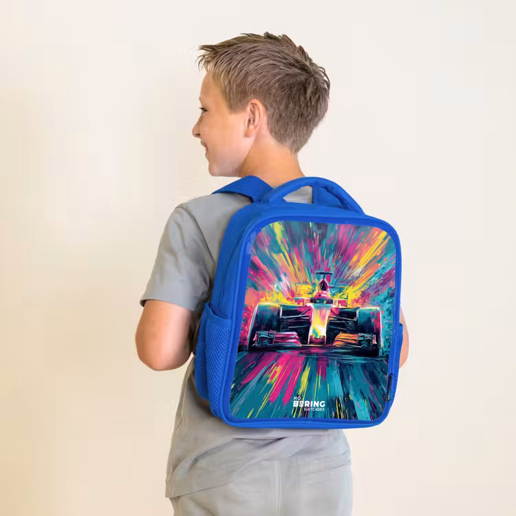 Sac à dos enfant - Bleu - Voiture de course - Explosion - Colorée - Abstraite — 2
