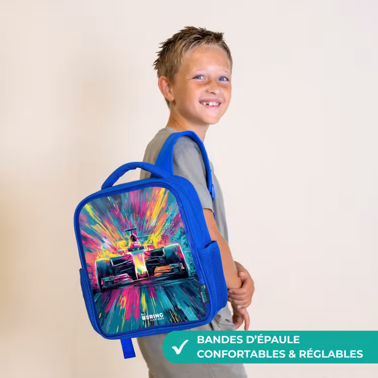 Sac à dos enfant - Bleu - Voiture de course - Explosion - Colorée - Abstraite — 4