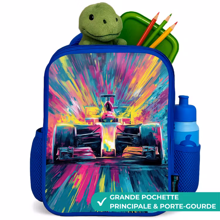 Sac à dos enfant - Bleu - Voiture de course - Explosion - Colorée - Abstraite — 5