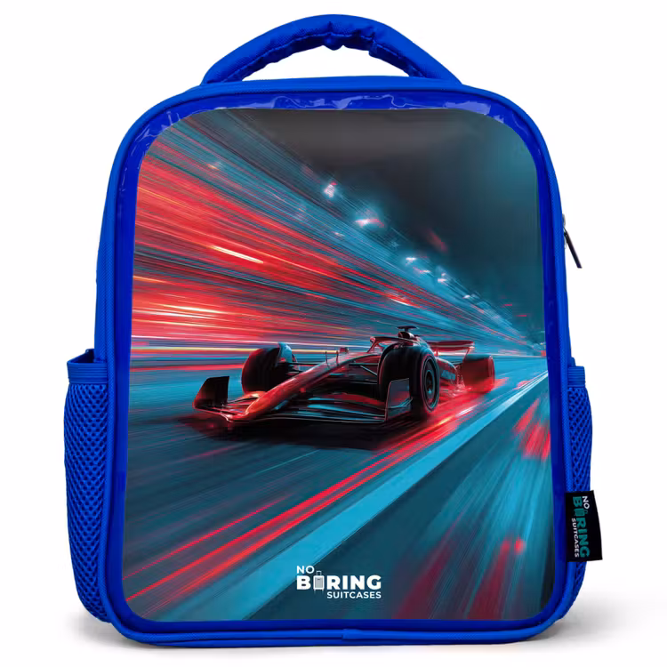Sac à dos enfant - Bleu - Voiture de course - Piste - Néon - Eclairage — 1