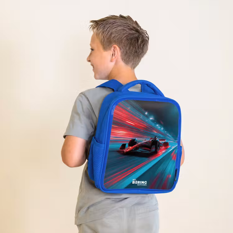 Sac à dos enfant - Bleu - Voiture de course - Piste - Néon - Eclairage — 2
