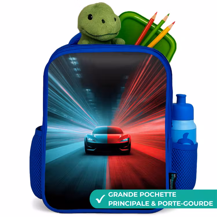 Sac à dos enfant - Bleu - Voiture de sport - Faisceaux lumineux - Néon - Bleu — 5