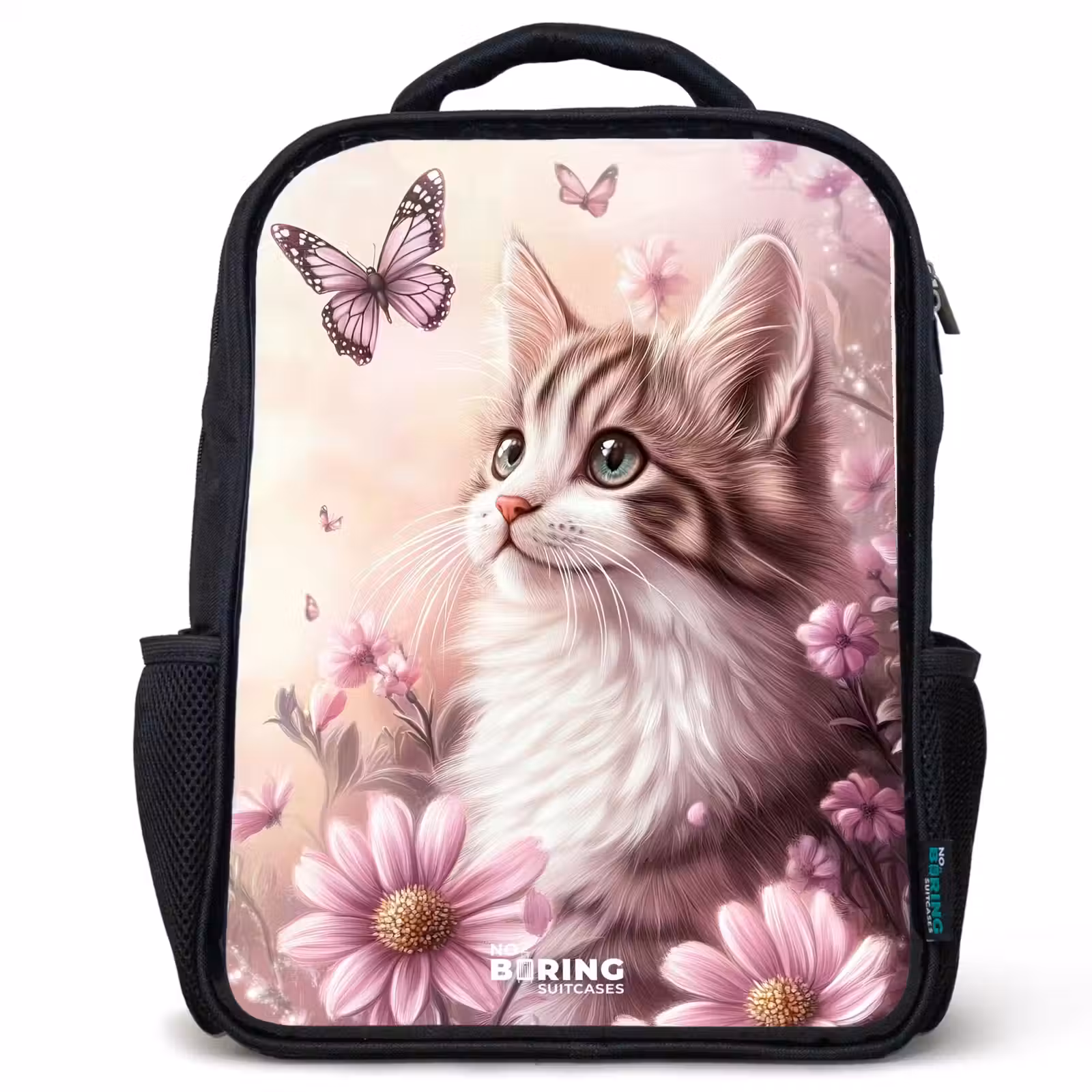 Sac à dos enfant - Rose - Chat - Mauve - Papillons - Fleurs — 1