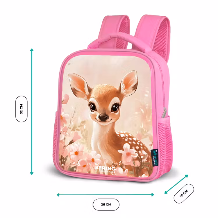 Sac à dos enfant - Rose - Cerf - Yeux - Points - Fleurs — 3