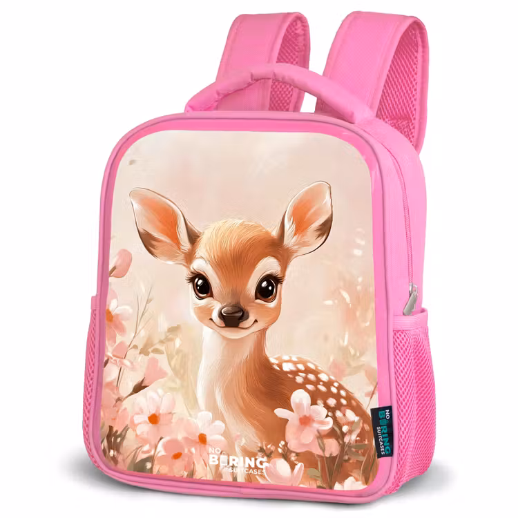 Sac à dos enfant - Rose - Cerf - Yeux - Points - Fleurs — 4