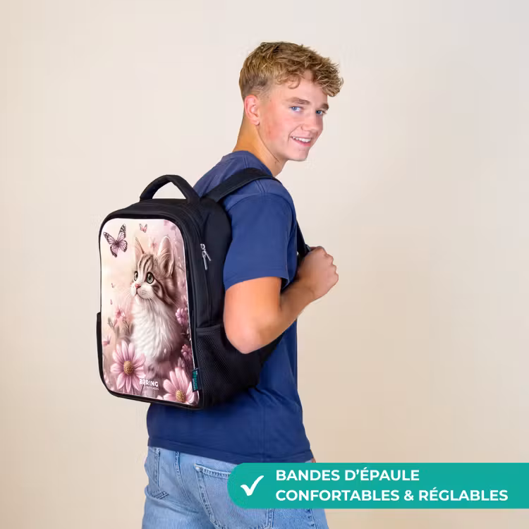 Sac à dos enfant - Rose - Chat - Mauve - Papillons - Fleurs — 11