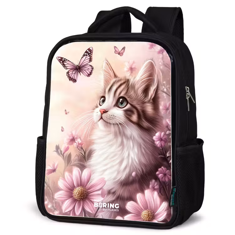 Sac à dos enfant - Rose - Chat - Mauve - Papillons - Fleurs — 6
