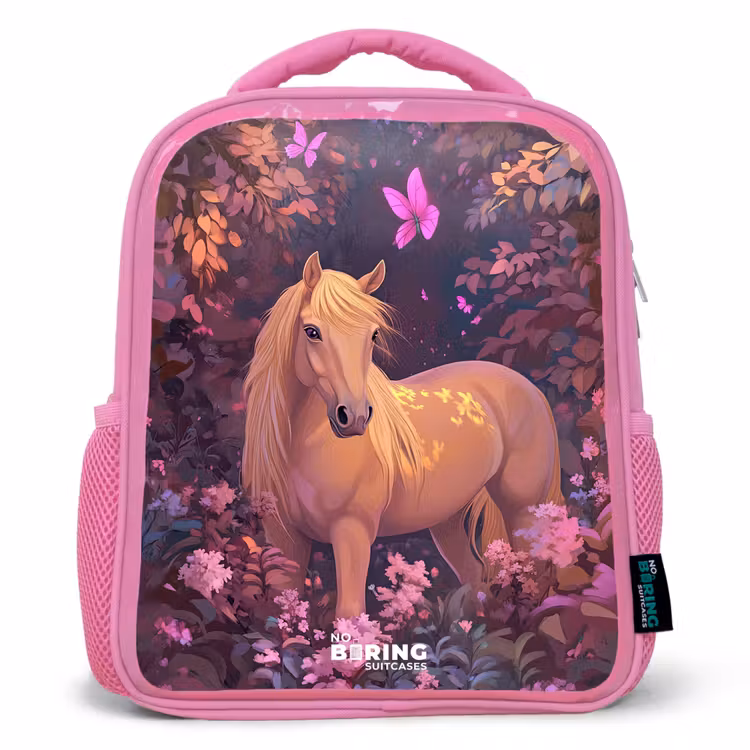 Sac à dos enfant - Rose - Cheval - Fleurs - Violet - Papillon — 1
