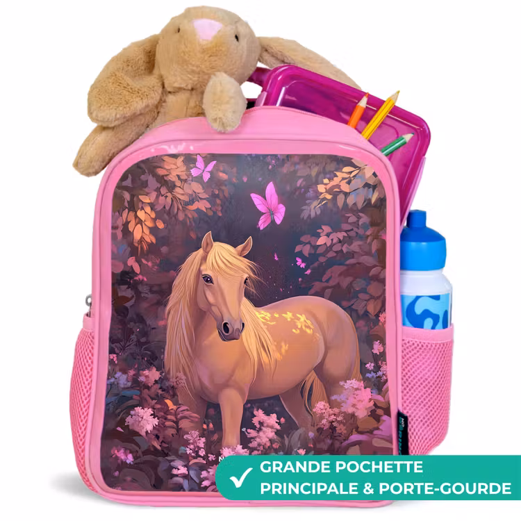 Sac à dos enfant - Rose - Cheval - Fleurs - Violet - Papillon — 2