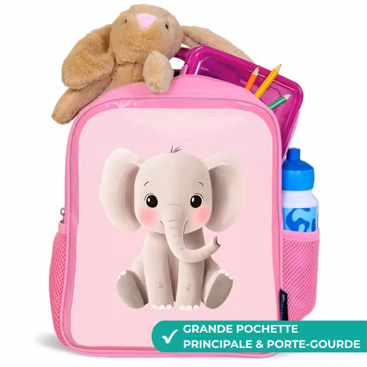Sac à dos enfant - Rose - Éléphant - Bébé - Fards à joues - Illustration — 2