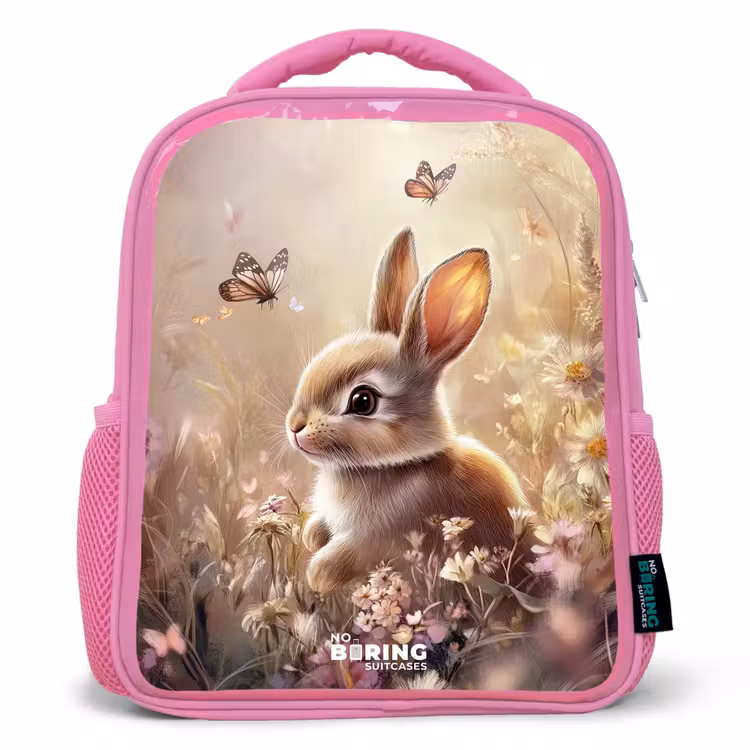 Sac à dos enfant - Rose - Fleurs - Marron - Lapin - Papillon — 1