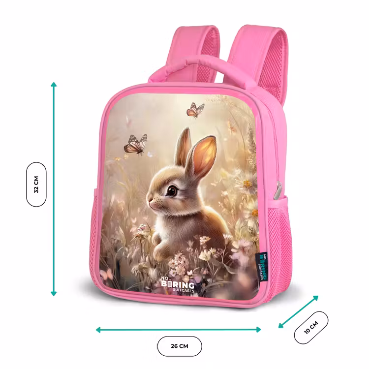 Sac à dos enfant - Rose - Fleurs - Marron - Lapin - Papillon — 3
