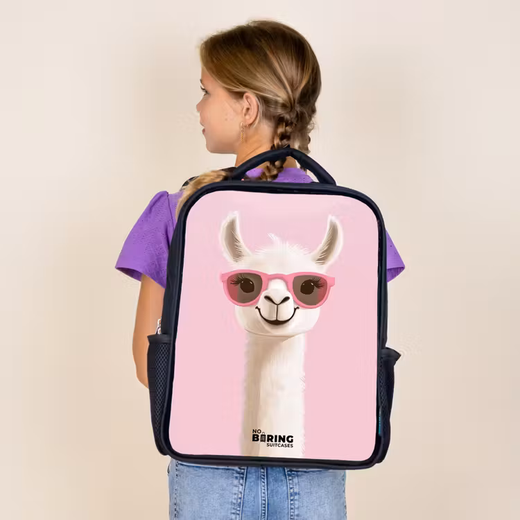 Sac à dos enfant - Rose - Llama - Blanc - Lunettes de soleil - Cils — 4
