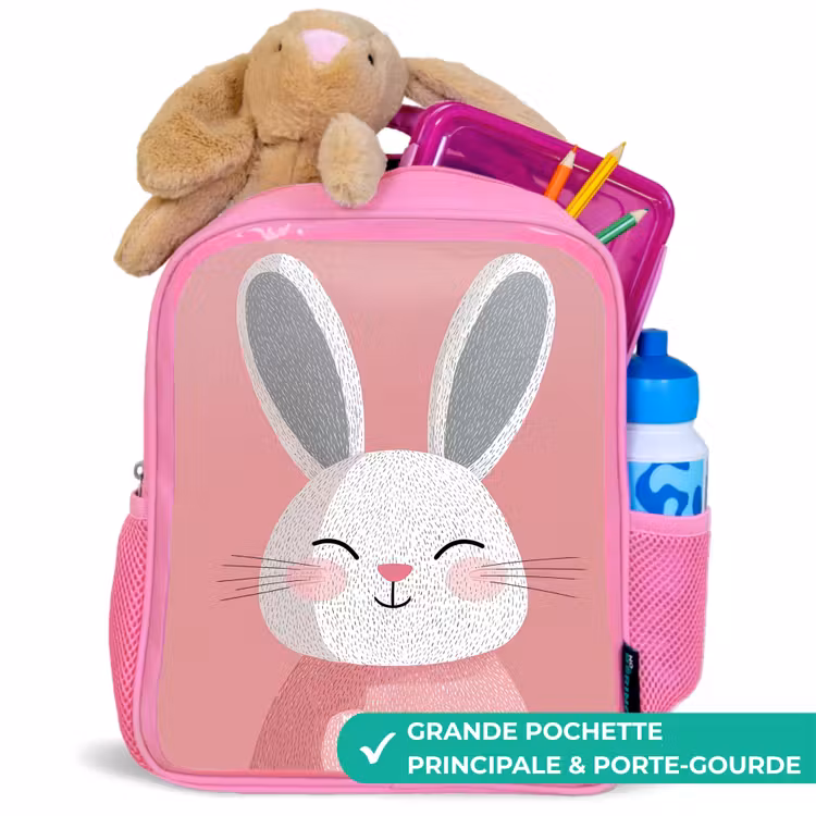Sac à dos enfant - Rose - Rose - Lapin - Sourire - Illustration — 2