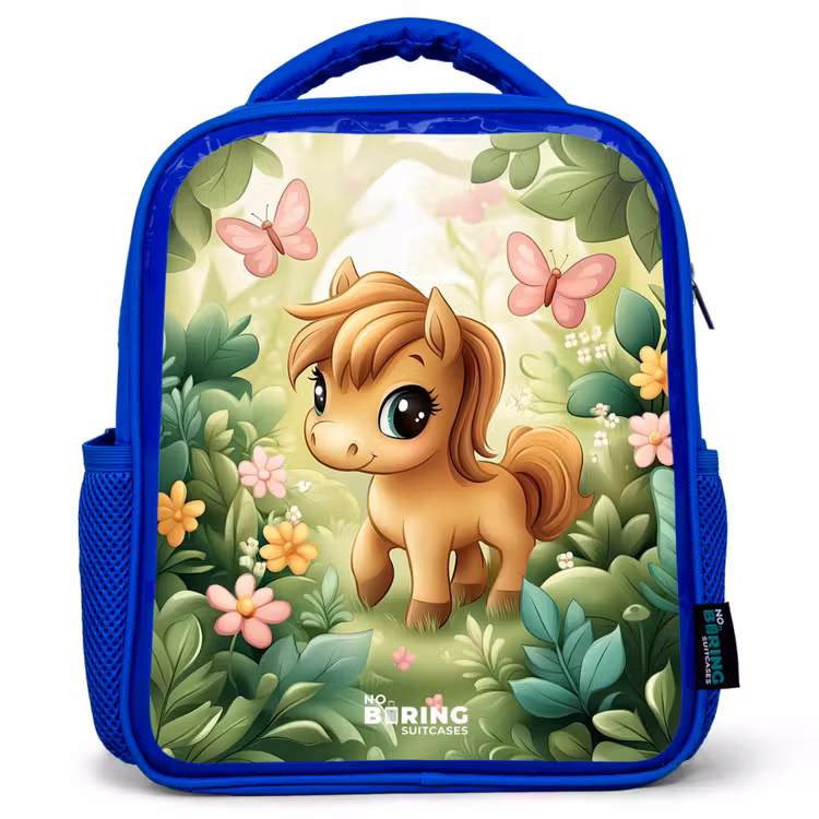 Sac à dos enfant - Bleu - Cheval - Fleurs - Papillons — 1
