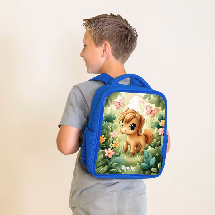 Sac à dos enfant - Bleu - Cheval - Fleurs - Papillons — 2