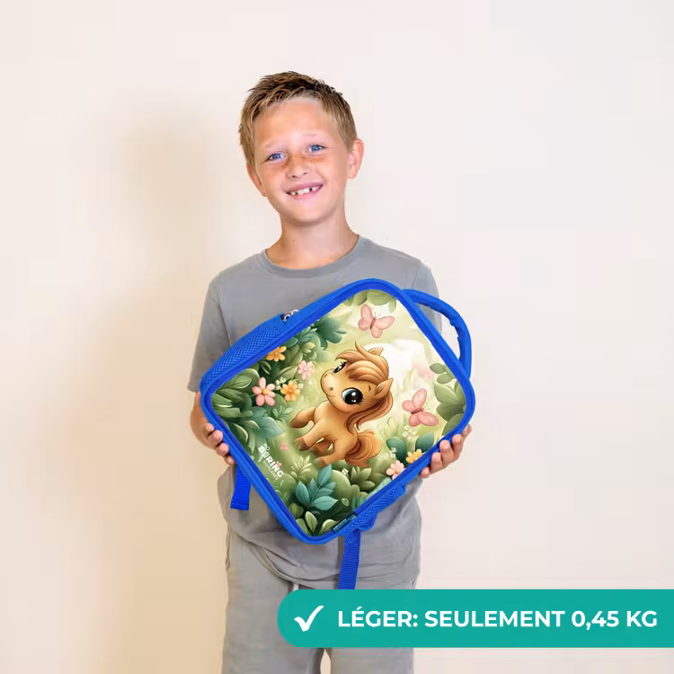 Sac à dos enfant - Bleu - Cheval - Fleurs - Papillons — 3