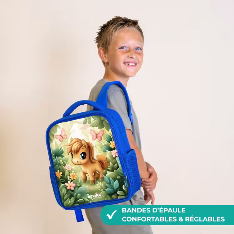 Sac à dos enfant - Bleu - Cheval - Fleurs - Papillons — 4