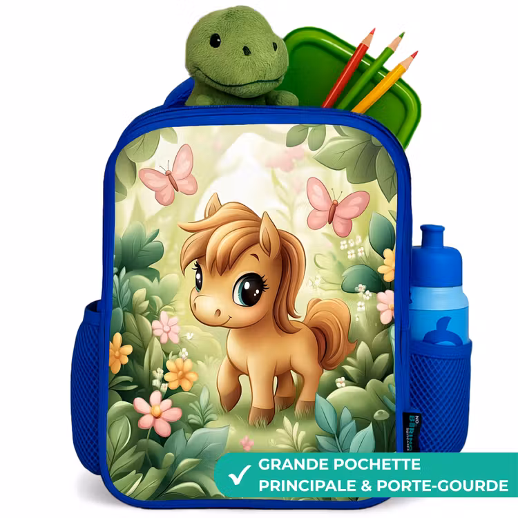 Sac à dos enfant - Bleu - Cheval - Fleurs - Papillons — 5