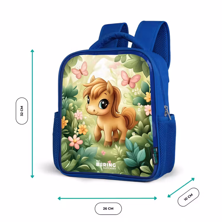 Sac à dos enfant - Bleu - Cheval - Fleurs - Papillons — 6
