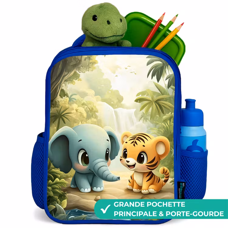 Sac à dos enfant - Bleu - Éléphant - Tigre - Forêt - Jungle — 5