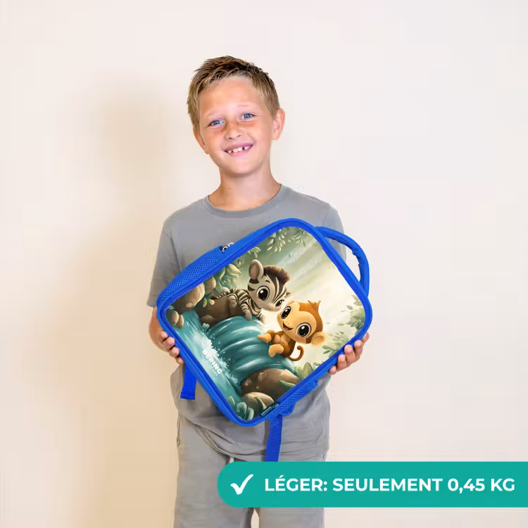 Sac à dos enfant - Bleu - Zèbre - Singe - Cascade - Rochers — 3