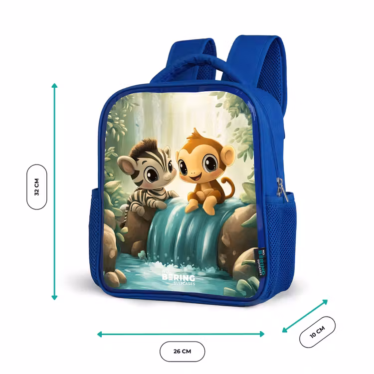 Sac à dos enfant - Bleu - Zèbre - Singe - Cascade - Rochers — 6
