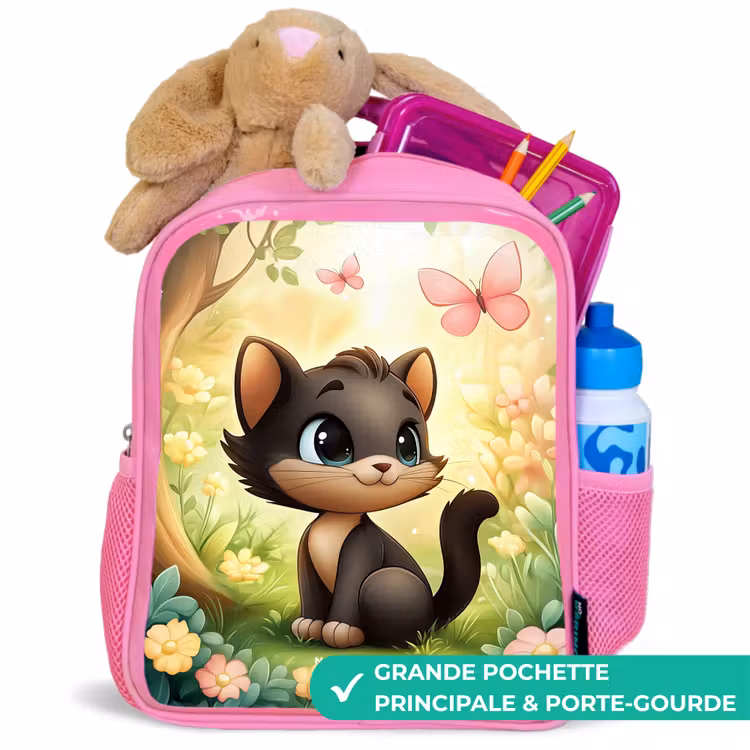 Sac à dos enfant - Rose - Chat - Papillon - Fleurs — 2