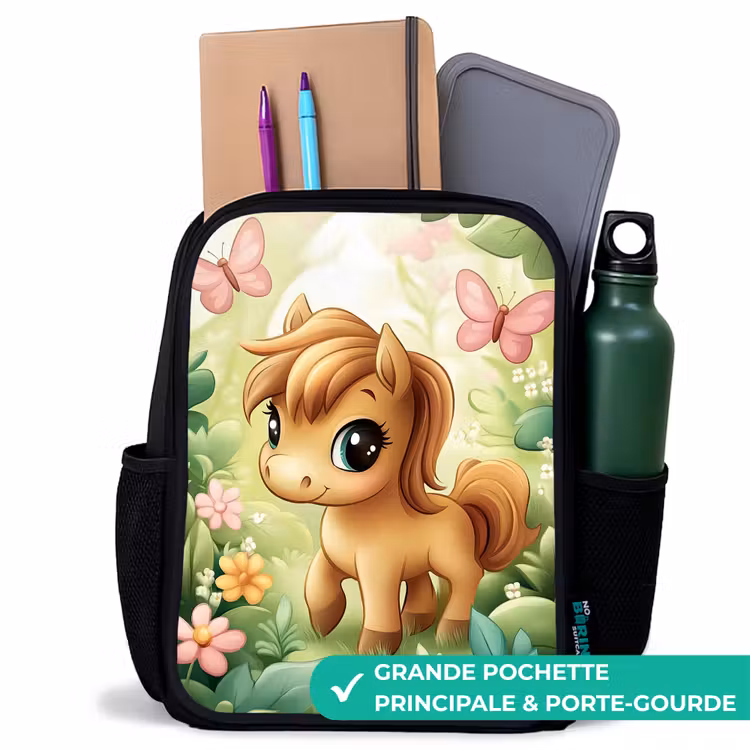 Sac à dos enfant - Rose - Cheval - Fleurs - Papillons — 10