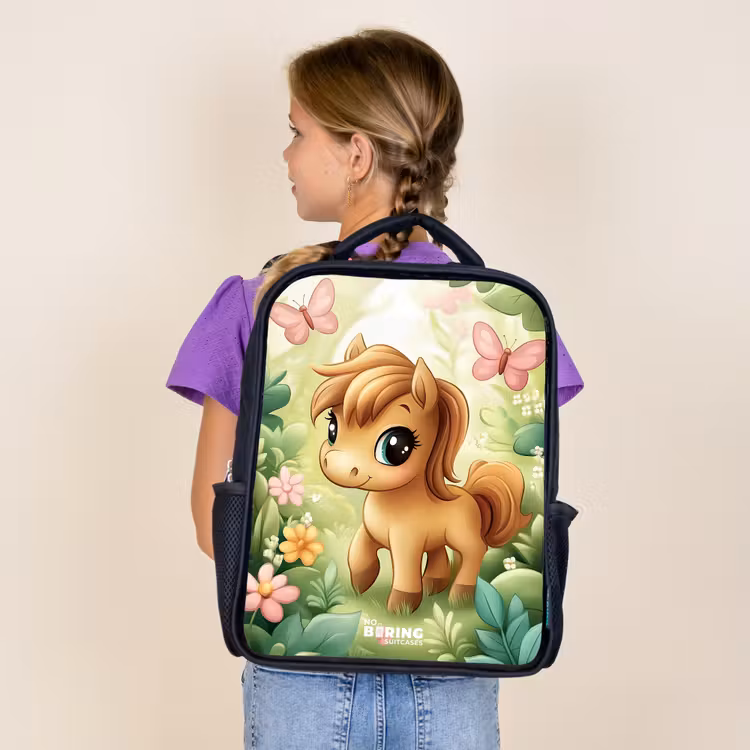 Sac à dos enfant - Rose - Cheval - Fleurs - Papillons — 4