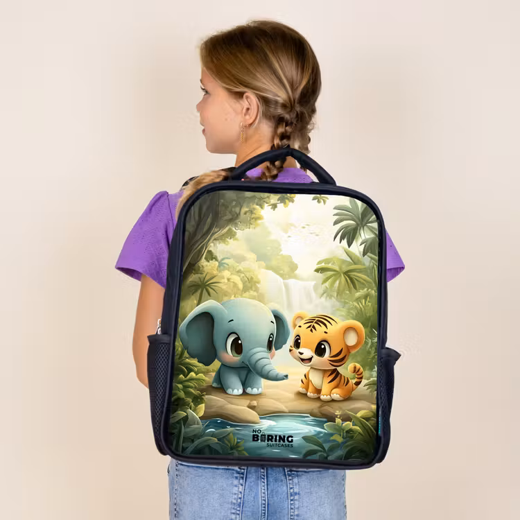 Sac à dos enfant - Rose - Éléphant - Tigre - Forêt - Jungle — 4
