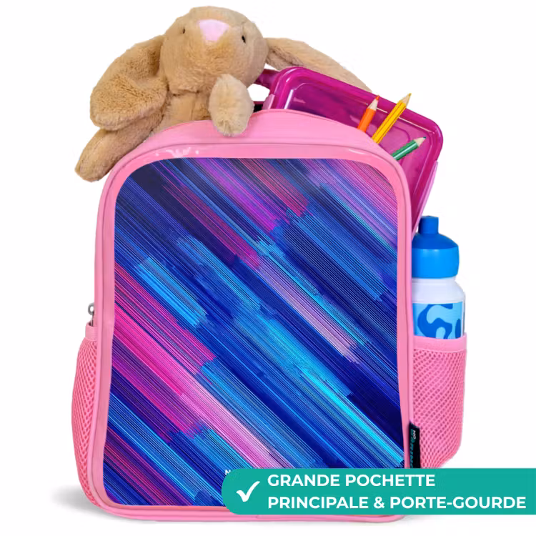 Sac à dos enfant - Rose - Néon - Rayures - Abstrait - Bleu - Rose — 2