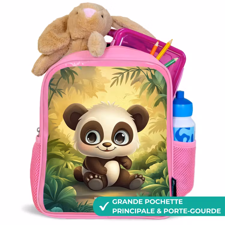 Sac à dos enfant - Rose - Panda - Forêt de bambous - Vert — 2