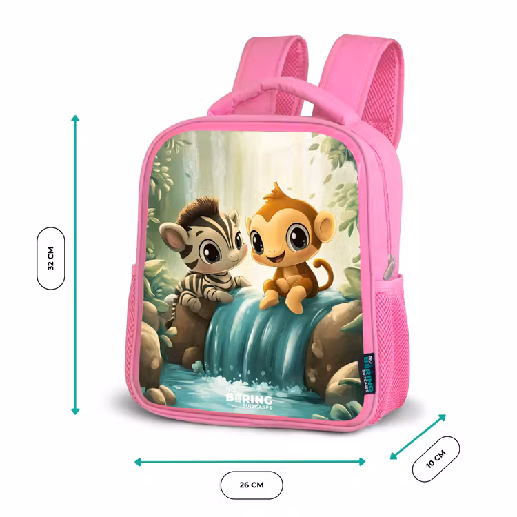 Sac à dos enfant - Rose - Zèbre - Singe - Cascade - Rochers — 3