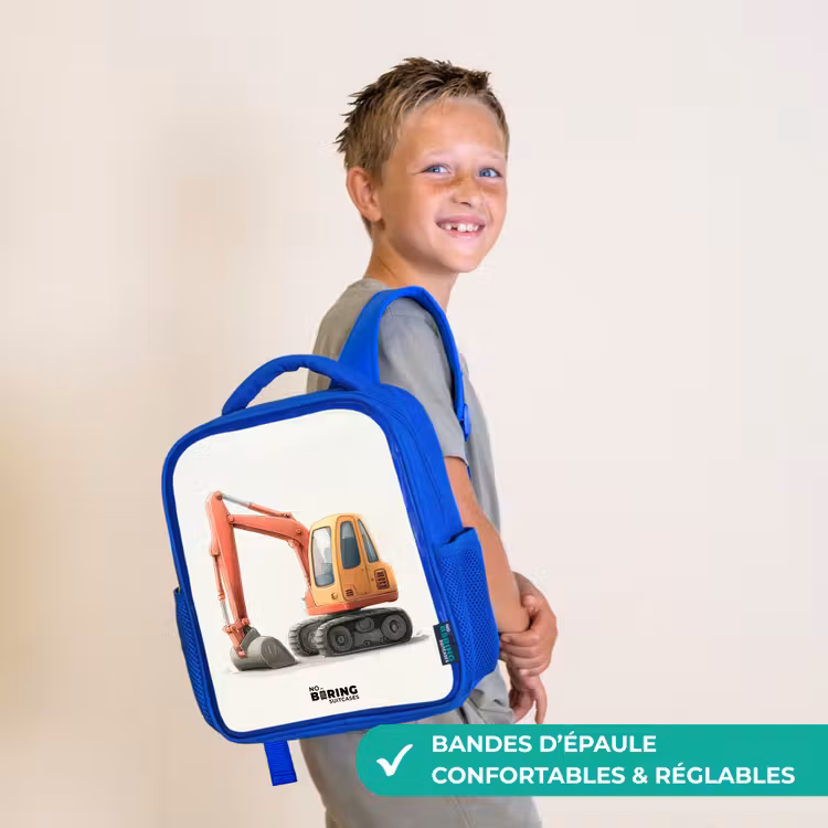 Sac à dos enfant - Bleu - Excavateur - Signé - Orange — 4