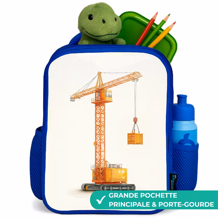 Sac à dos enfant - Bleu - Grue à tour - Signée - Orange — 5