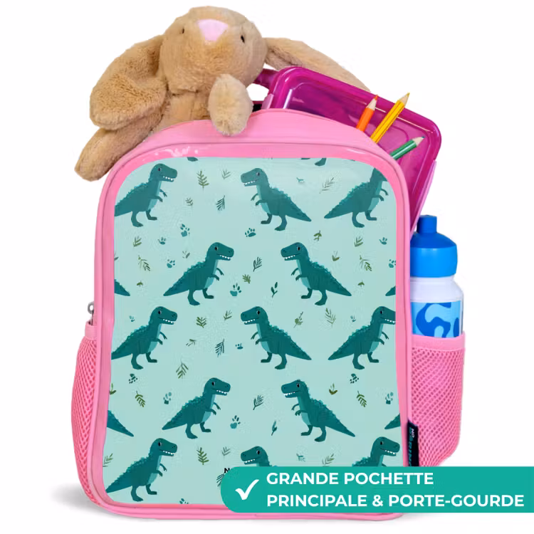 Sac à dos enfant - Rose - Dinos - Motif - Vert — 2