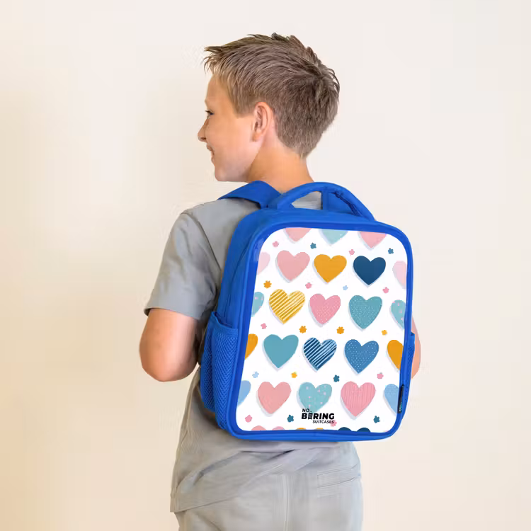 Sac à dos enfant - Bleu - Motif en forme de cœur — 2