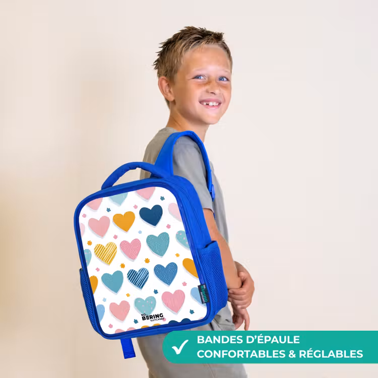 Sac à dos enfant - Bleu - Motif en forme de cœur — 4