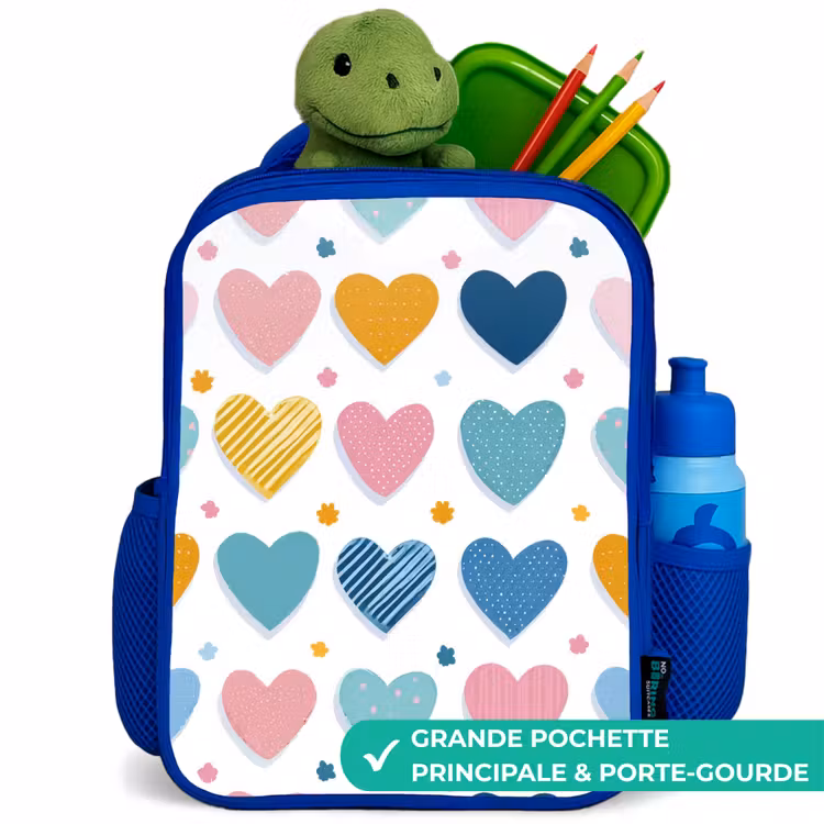 Sac à dos enfant - Bleu - Motif en forme de cœur — 5