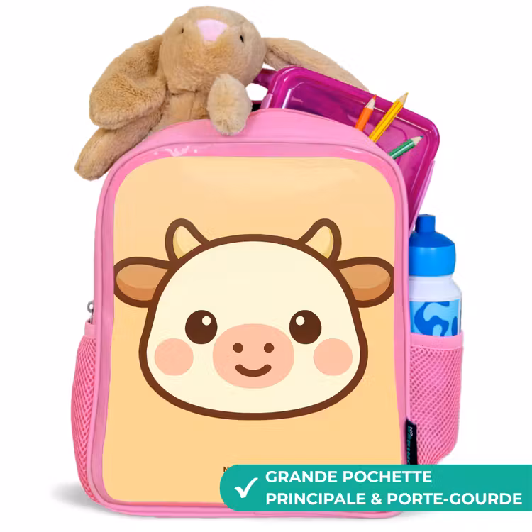 Sac à dos enfant - Rose - Kawai - Vache - Marron — 2