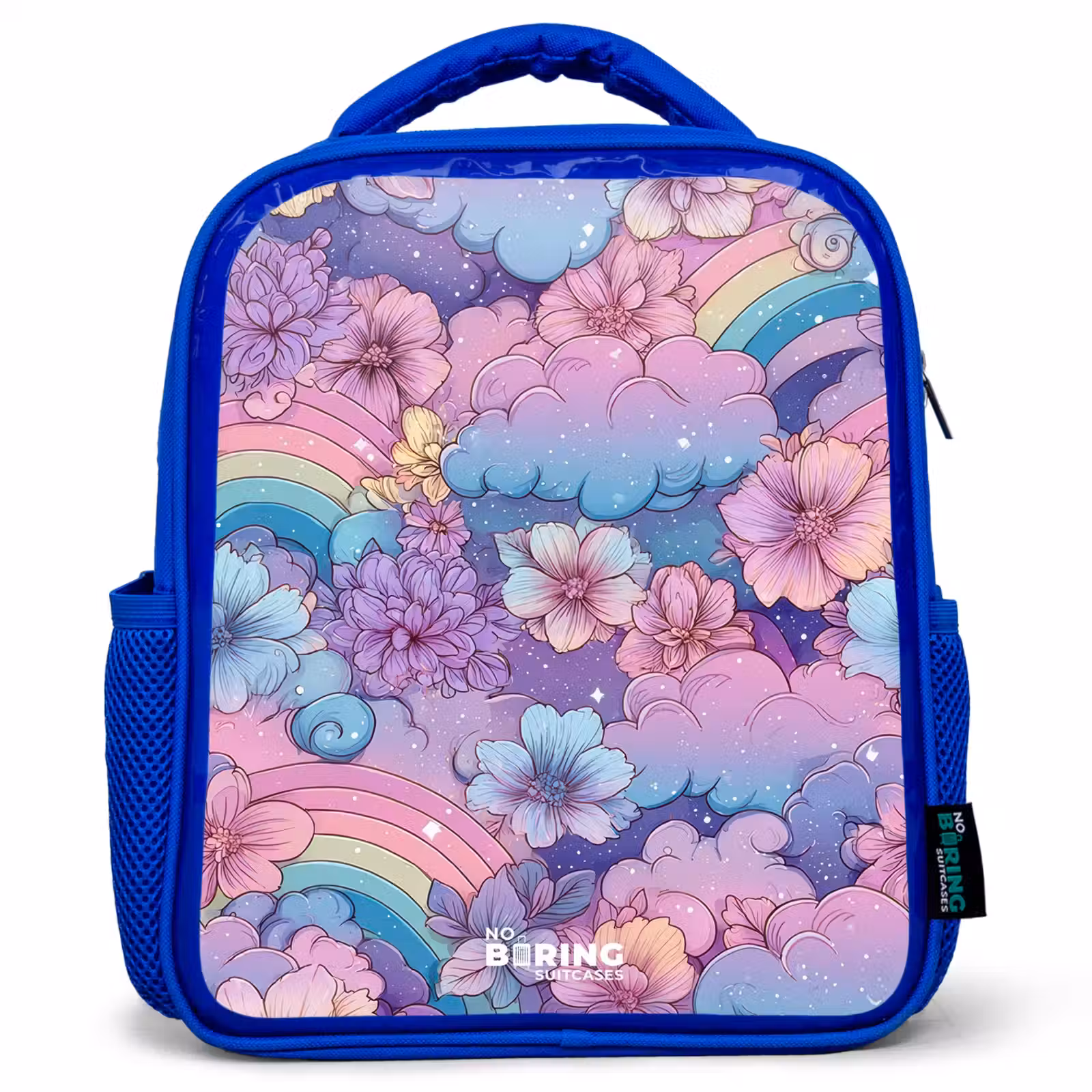 Sac à dos enfant - Bleu - Illustration de nuages, d'arcs-en-ciel et de fleurs — 1