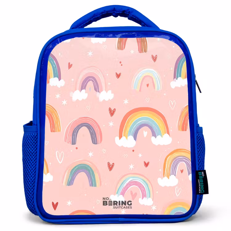 Sac à dos enfant - Bleu - Arcs-en-ciel sur fond rose — 1
